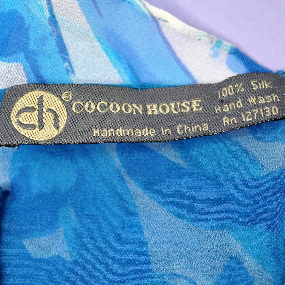 Cocoon House 100% Silk Blue Watercolors Scarf - Picture 2 of 5